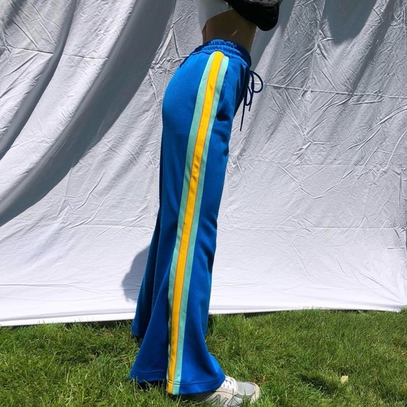 Free People royal blue rainbow body hugging flare track pants - Picture 5 of 5